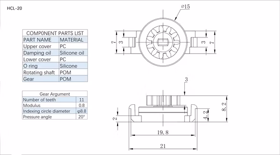 Amortisseur rotatif en plastique HCl-20 pour amortisseur de vibrations utilisé dans le domaine des appareils ménagers, de la salle de bain et de la décoration intérieure d'automobile